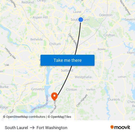 South Laurel to Fort Washington map