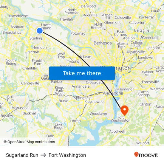 Sugarland Run to Fort Washington map