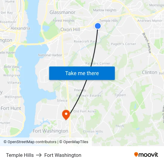 Temple Hills to Fort Washington map