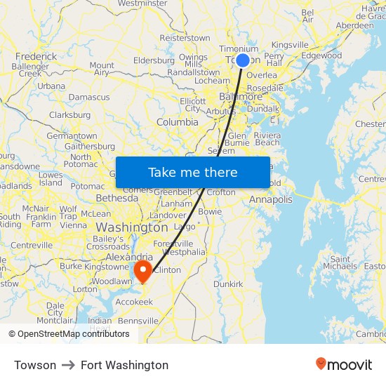 Towson to Fort Washington map