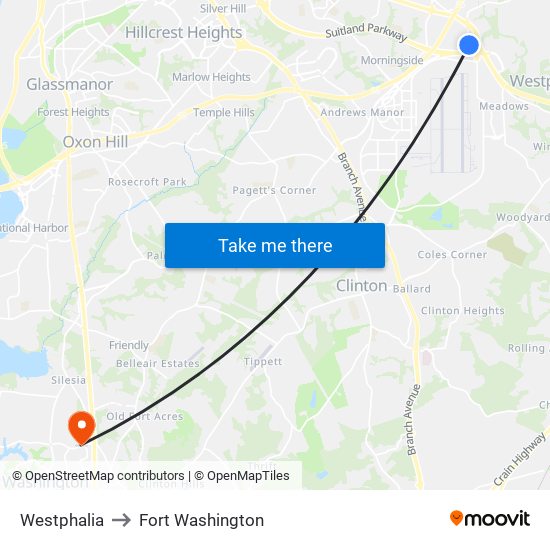 Westphalia to Fort Washington map