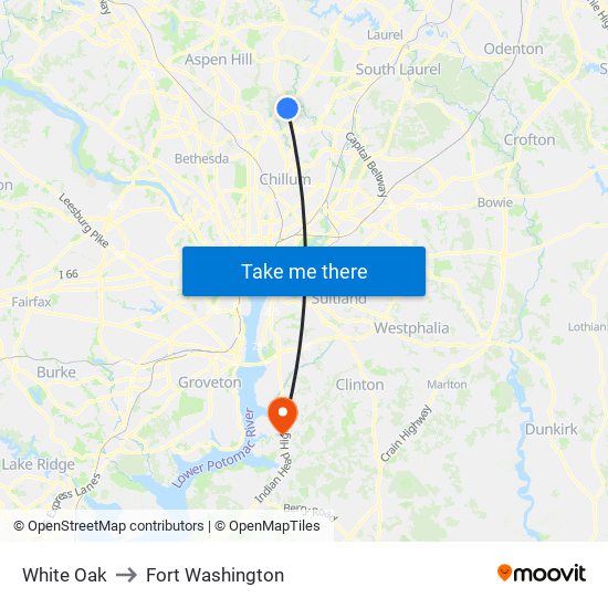 White Oak to Fort Washington map