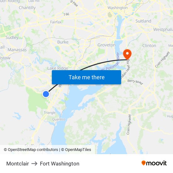 Montclair to Fort Washington map