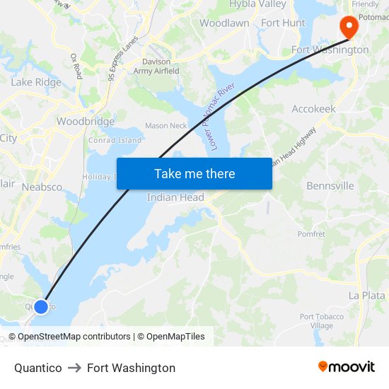 Quantico to Fort Washington map