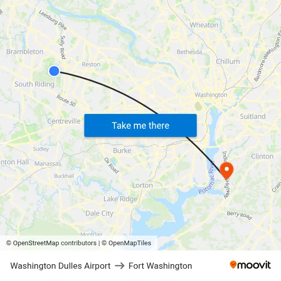 Washington Dulles Airport to Fort Washington map