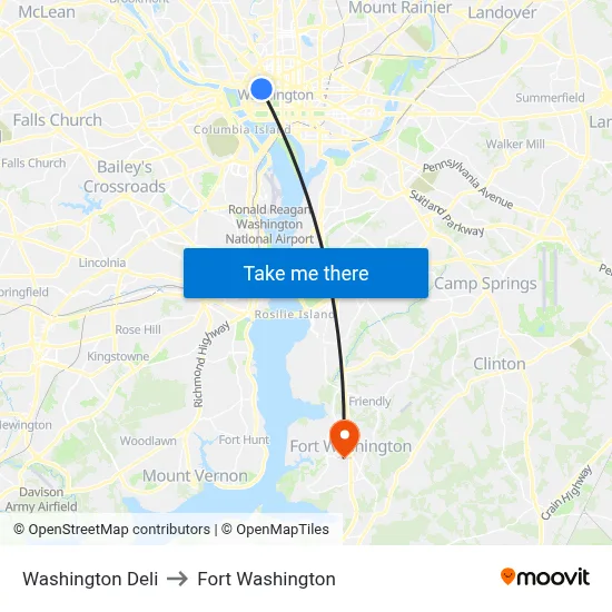 Washington Deli to Fort Washington map