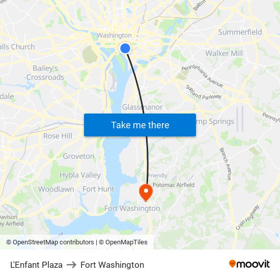 L'Enfant Plaza to Fort Washington map