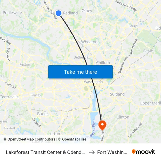 Lakeforest Transit Center & Odendhal Ave to Fort Washington map