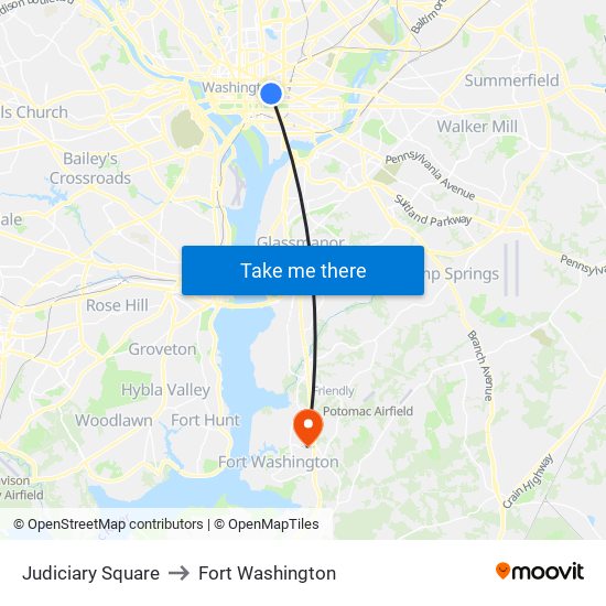 Judiciary Square to Fort Washington map