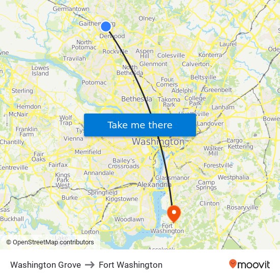 Washington Grove to Fort Washington map