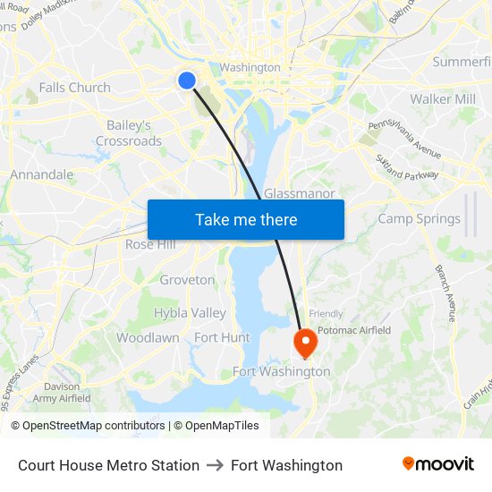 Court House Metro Station to Fort Washington map