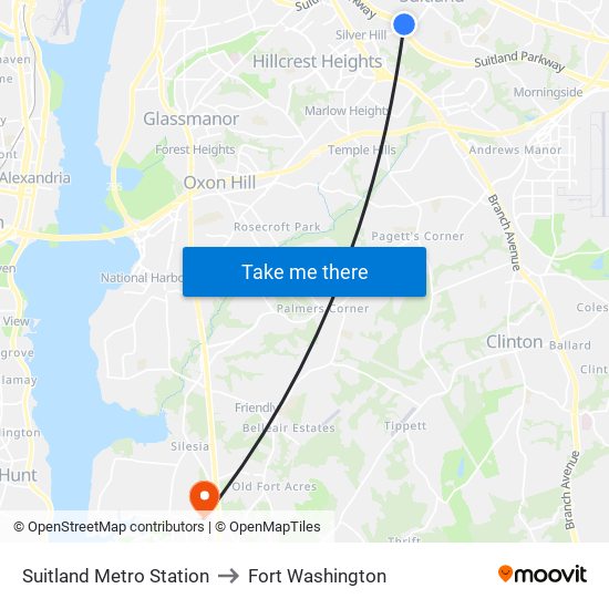 Suitland Metro Station to Fort Washington map