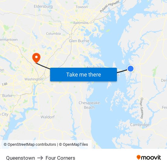 Queenstown to Four Corners map