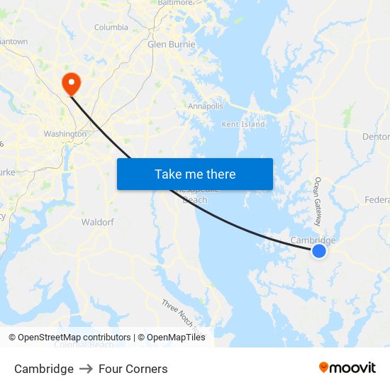 Cambridge to Four Corners map