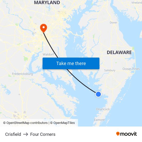 Crisfield to Four Corners map