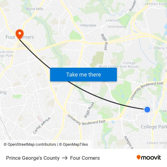 Prince George's County to Four Corners map