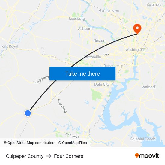 Culpeper County to Four Corners map