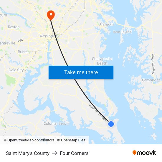 Saint Mary's County to Four Corners map
