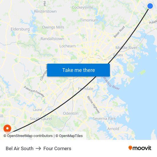 Bel Air South to Four Corners map