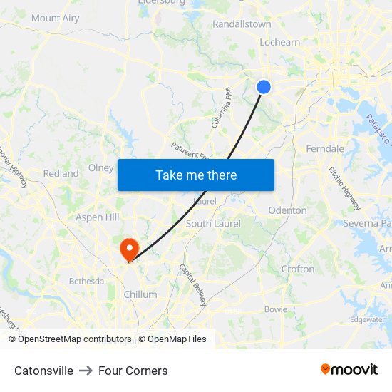 Catonsville to Four Corners map