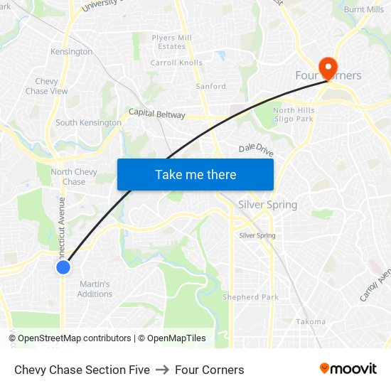 Chevy Chase Section Five to Four Corners map