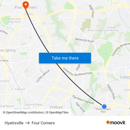 Hyattsville to Four Corners map