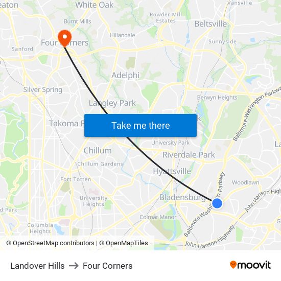 Landover Hills to Four Corners map