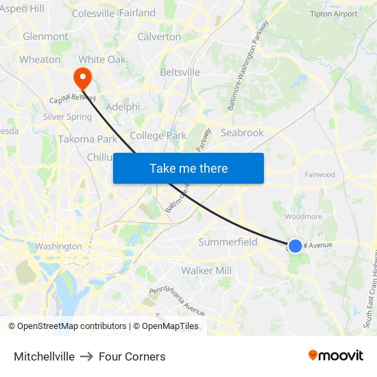 Mitchellville to Four Corners map