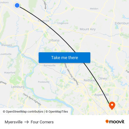 Myersville to Four Corners map