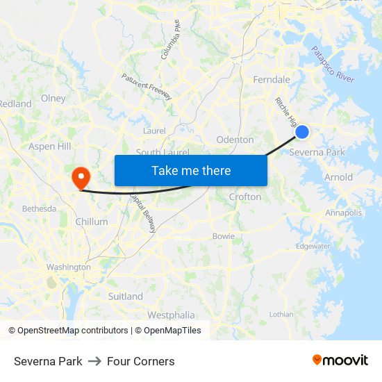 Severna Park to Four Corners map