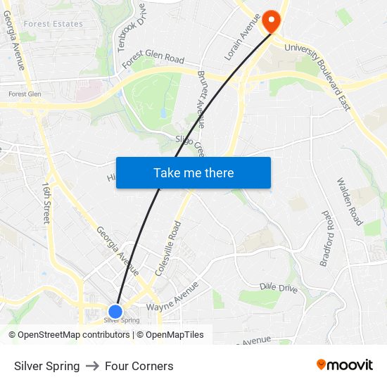 Silver Spring to Four Corners map