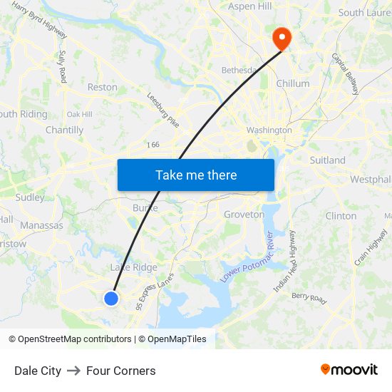 Dale City to Four Corners map