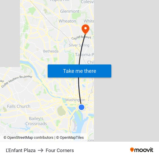 L'Enfant Plaza to Four Corners map