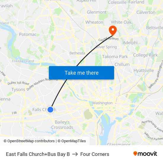 East Falls Church+Bay B to Four Corners map