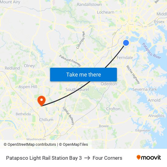 Patapsco Light Rail Station Bay 3 to Four Corners map