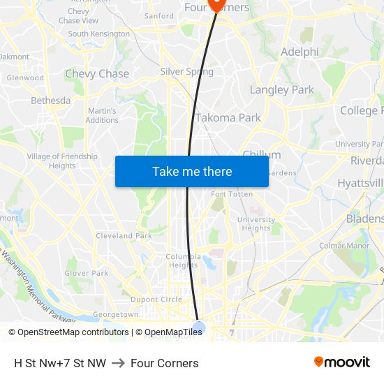 H St Nw+7 St NW to Four Corners map