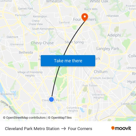 Cleveland Park Metro Station to Four Corners map