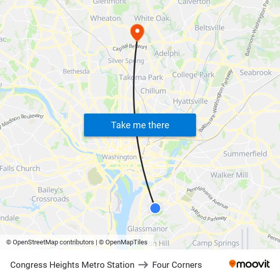 Congress Heights Metro Station to Four Corners map