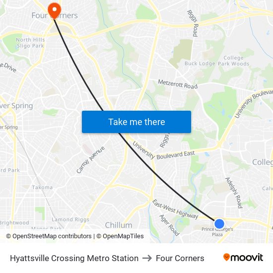 Hyattsville Crossing Metro Station to Four Corners map