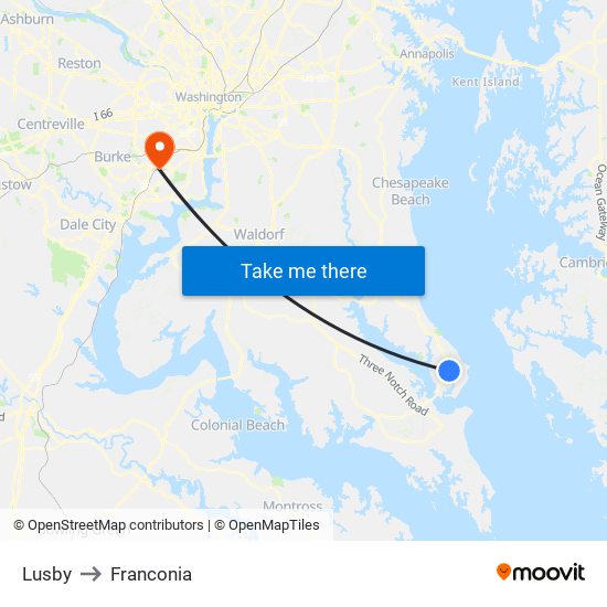 Lusby to Franconia map