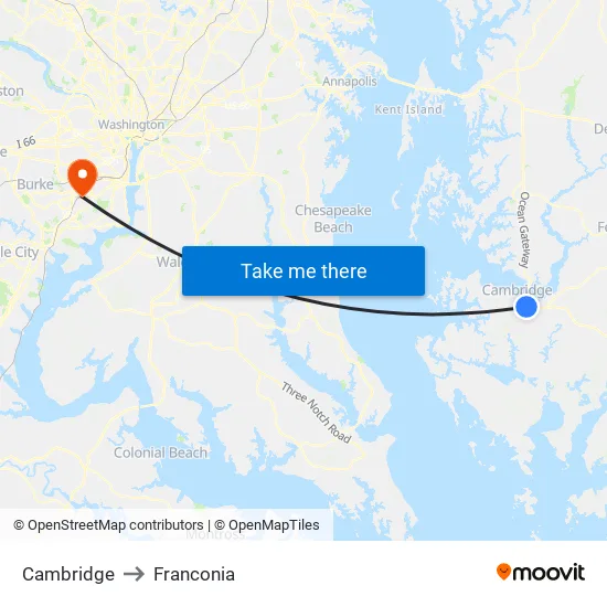 Cambridge to Franconia map