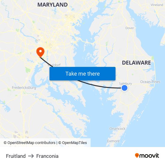 Fruitland to Franconia map