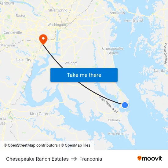 Chesapeake Ranch Estates to Franconia map