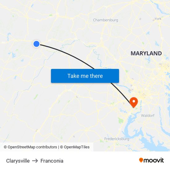 Clarysville to Franconia map