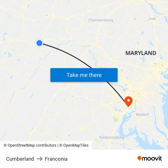 Cumberland to Franconia map