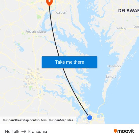 Norfolk to Franconia map