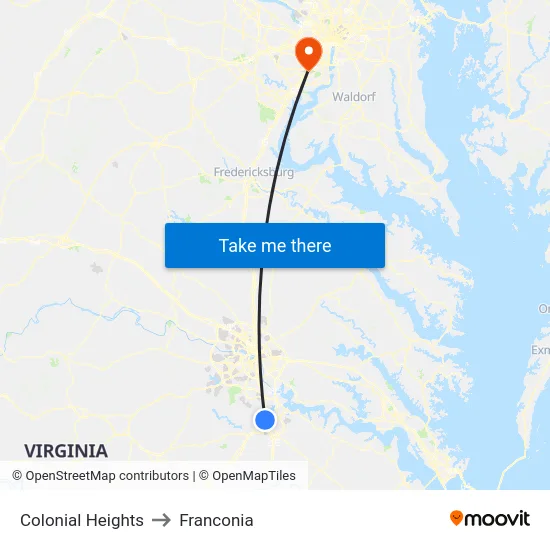 Colonial Heights to Franconia map
