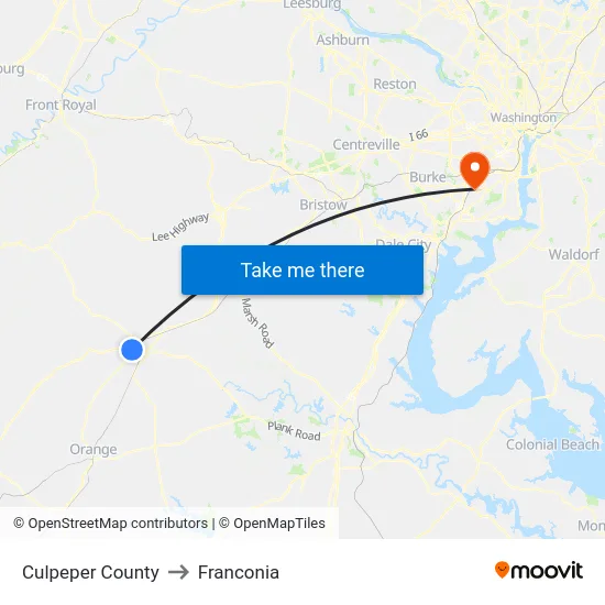 Culpeper County to Franconia map