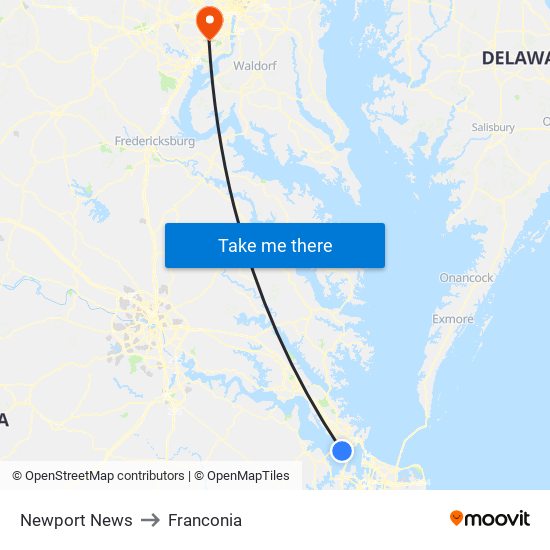 Newport News to Franconia map