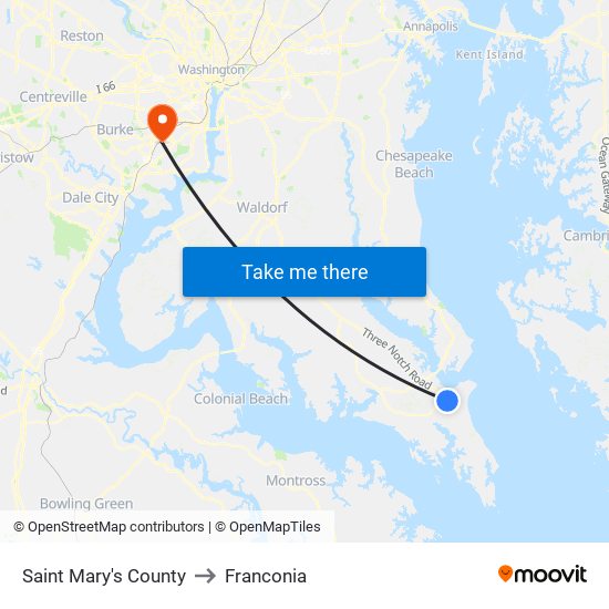 Saint Mary's County to Franconia map